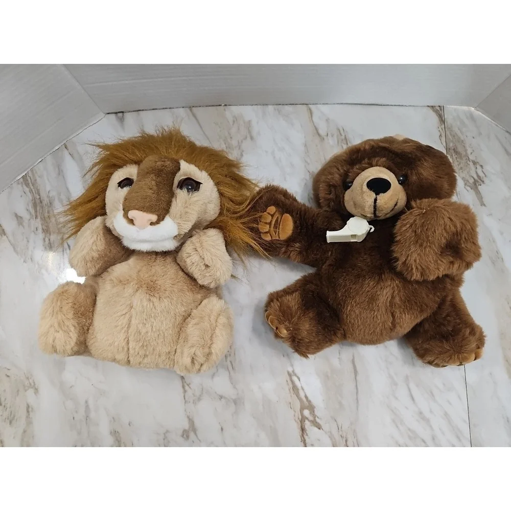 Art's Toy Vintage Lion And Bear Plush Hand Puppet Pretend Play Soft Plush